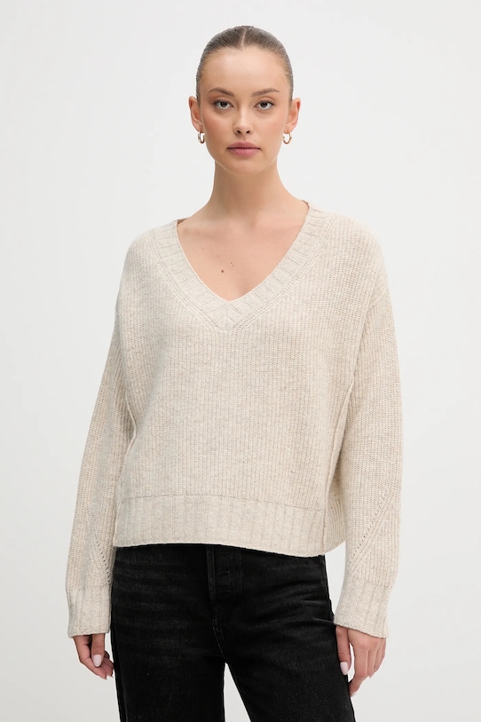Свитер с добавлением шерсти United Colors of Benetton v-вырез бежевый 126WD402Z