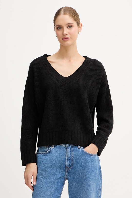 United Colors of Benetton sweter z dodatkiem wełny szpic czarny 126WD402Z