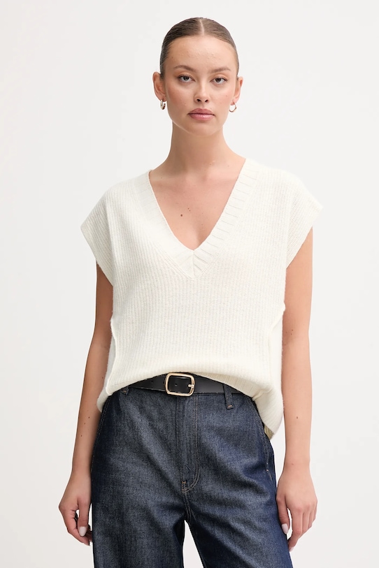 Жилет с добавлением шерсти United Colors of Benetton v-вырез бежевый 126WD4033