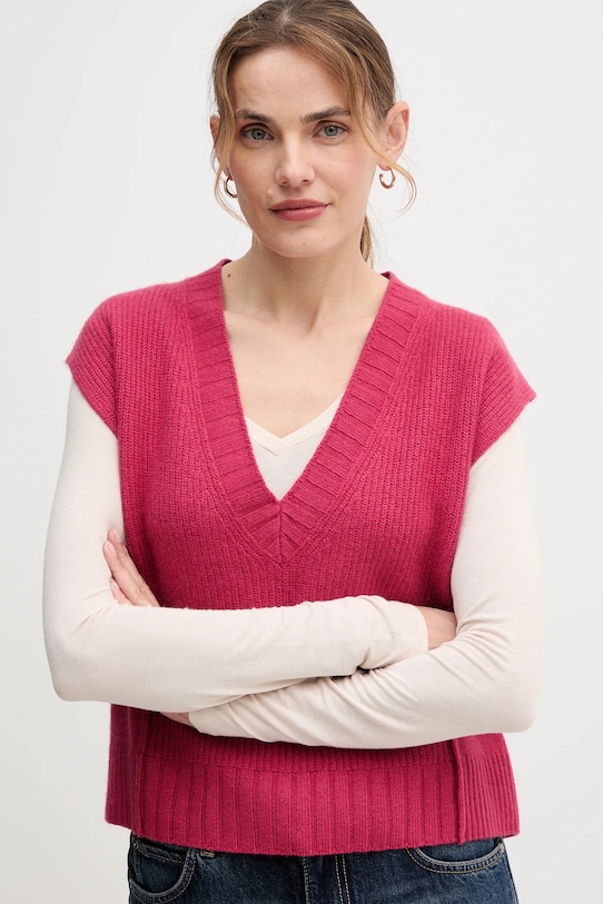 Îmbrăcăminte United Colors of Benetton vestă din amestec de lână 126WD4033 roz