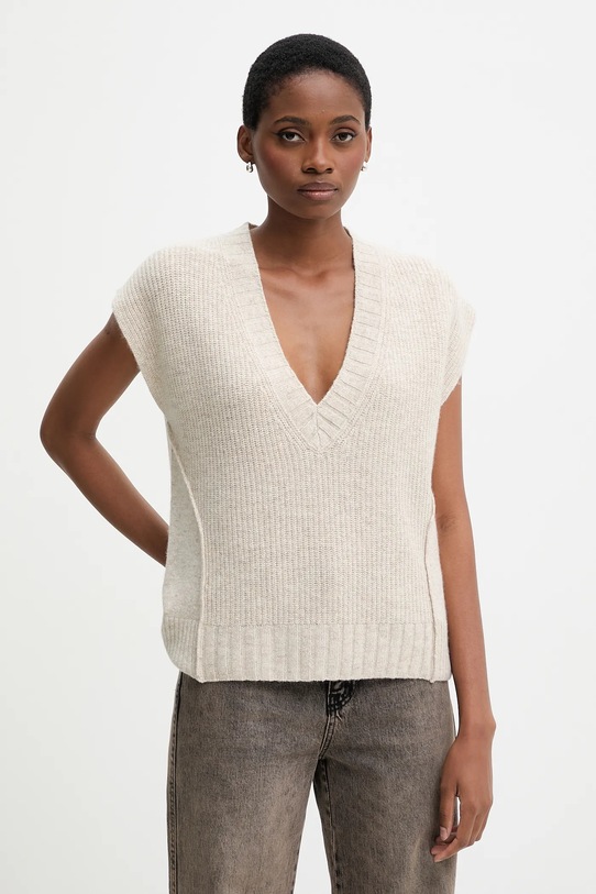 Жилет с добавлением шерсти United Colors of Benetton v-вырез бежевый 126WD4033