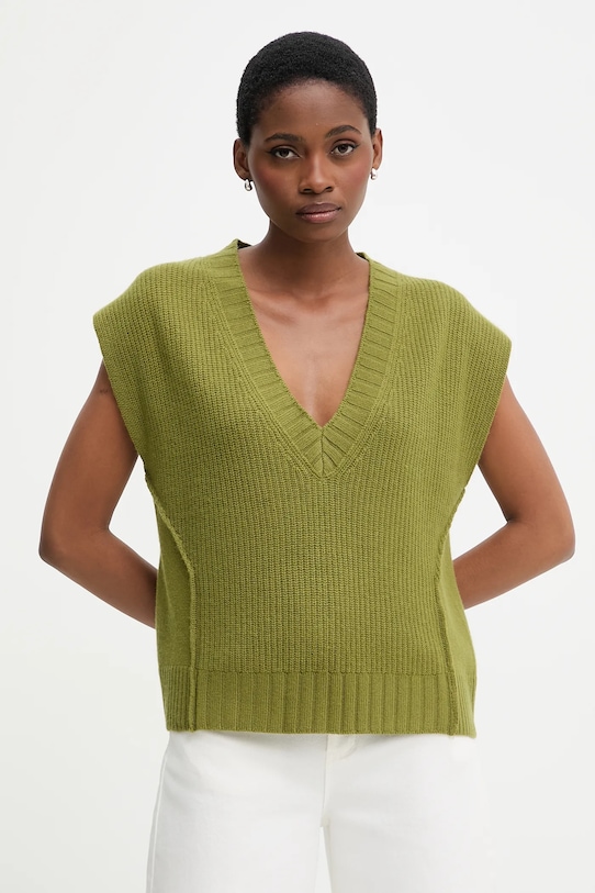 United Colors of Benetton vestă din amestec de lână grosime medie verde 126WD4033