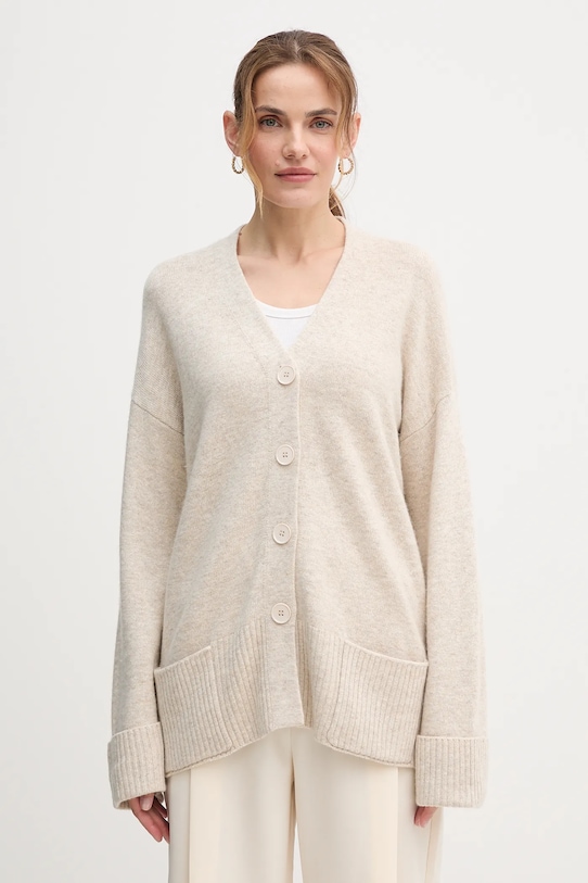 United Colors of Benetton kardigan z dodatkiem wełny średniej grubości beżowy 126WD604Z