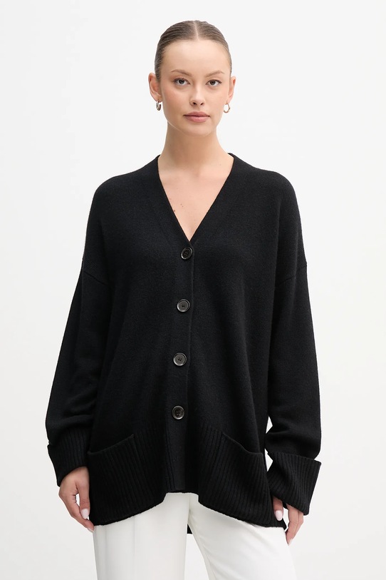 United Colors of Benetton cardigan din amestec de lână uni negru 126WD604Z