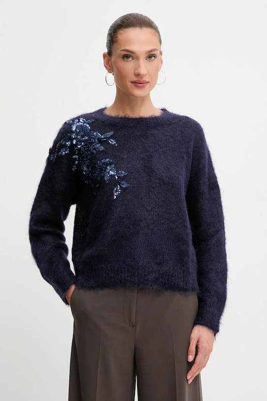 Blugirl Blumarine sweter z dodatkiem moheru okrągły granatowy RF5082.MS037