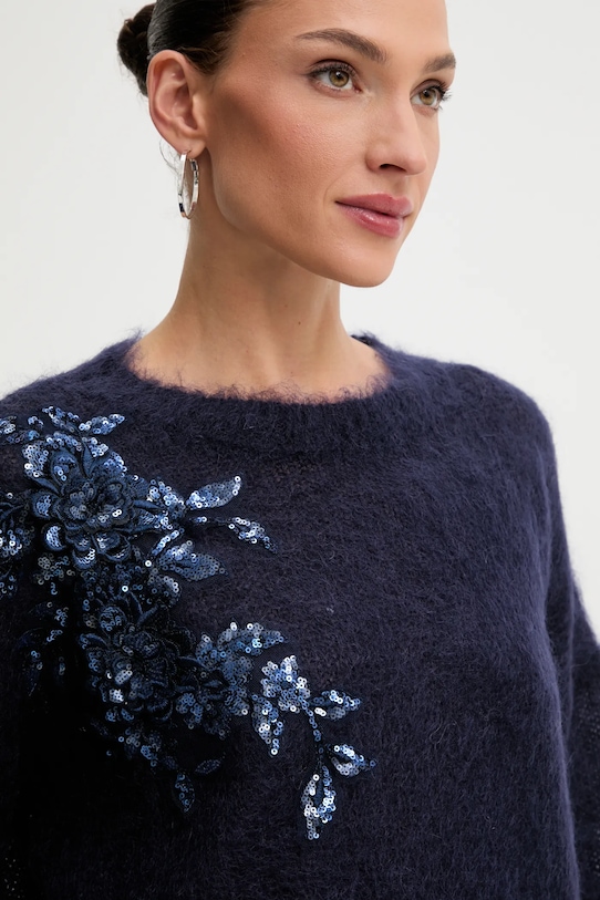 Blugirl Blumarine sweter z dodatkiem moheru granatowy RF5082.MS037