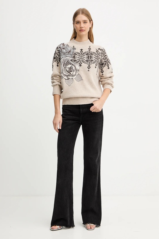 Blugirl Blumarine sweter wełniany RF5161.MS038 beżowy AW25