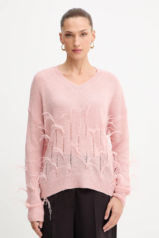 Fracomina sweter z domieszką wełny szpic różowy FS25WT7011K50501