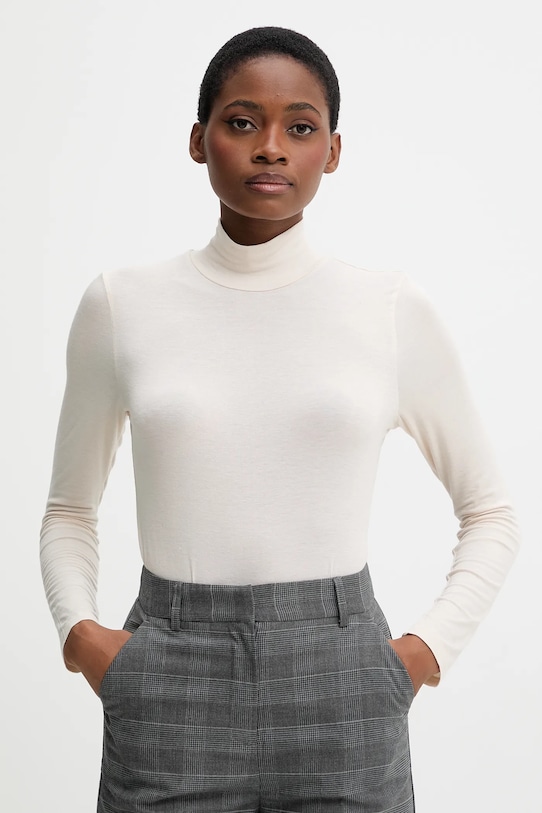 United Colors of Benetton longsleeve z domieszką kaszmiru z elastanem beżowy 3LRU3M077