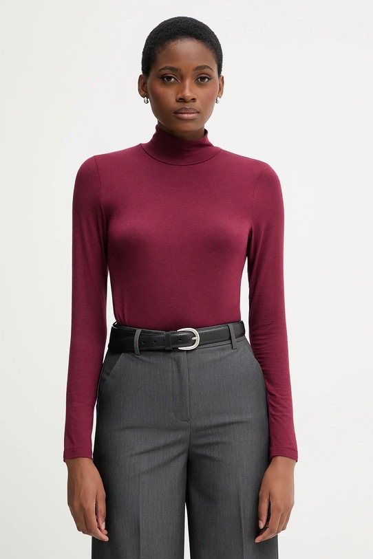 United Colors of Benetton longsleeve z domieszką kaszmiru z elastanem bordowy 3LRU3M077