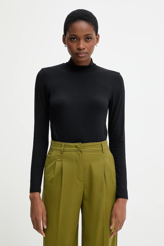 United Colors of Benetton longsleeve z domieszką kaszmiru z elastanem czarny 3LRU3M077