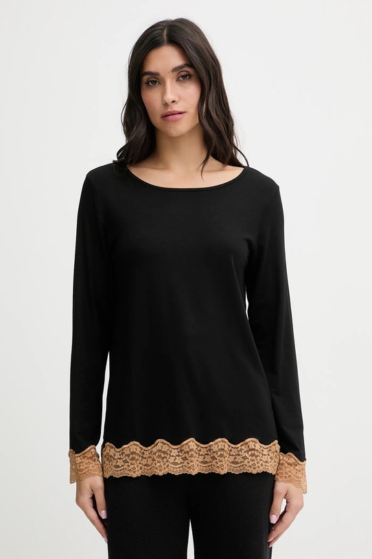 Majica dugih rukava za spavanje United Colors of Benetton bez uzorka crna 3Z123M07X