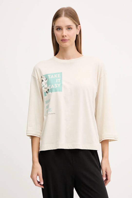 United Colors of Benetton longsleeve piżamowy dzianina beżowy 3Y5E3M07S