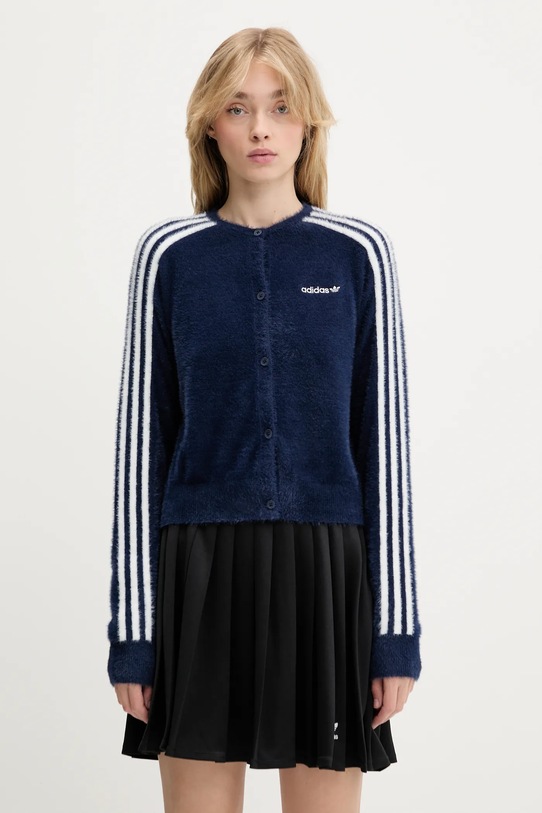 Жилетка adidas Originals Fluffy Cardigan шарен тъмносин JW3644