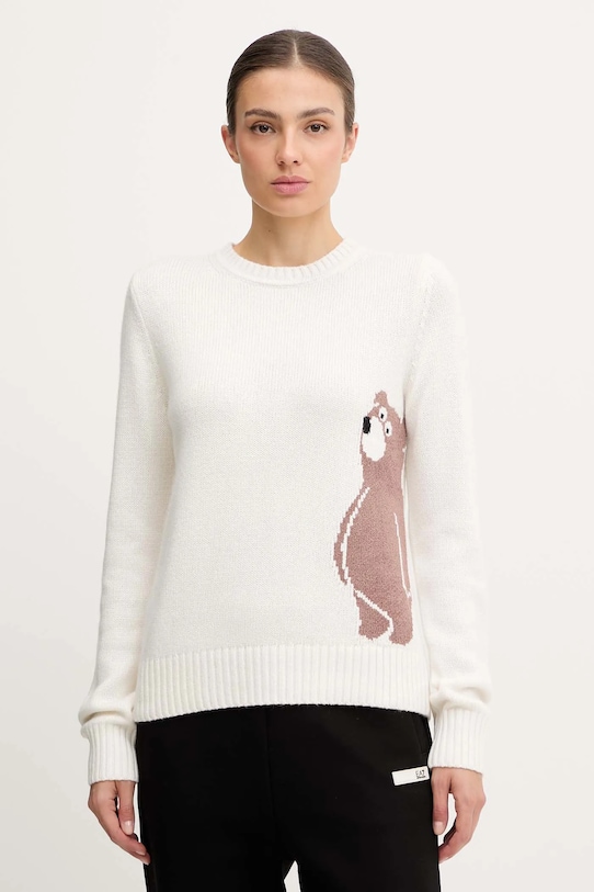 EA7 Emporio Armani sweter z dodatkiem wełny okrągły beżowy AF17652.7W000699