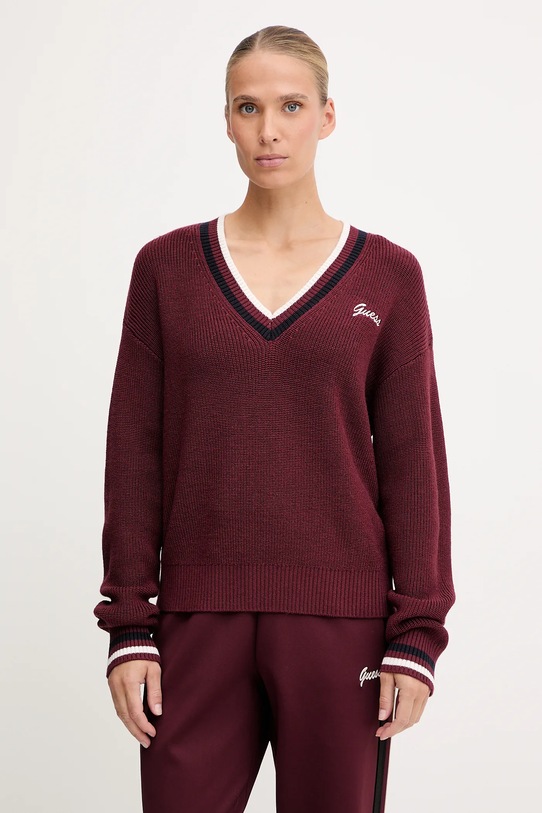 Guess sweter z dodatkiem wełny SABINA szpic bordowy V5BR01.Z1152