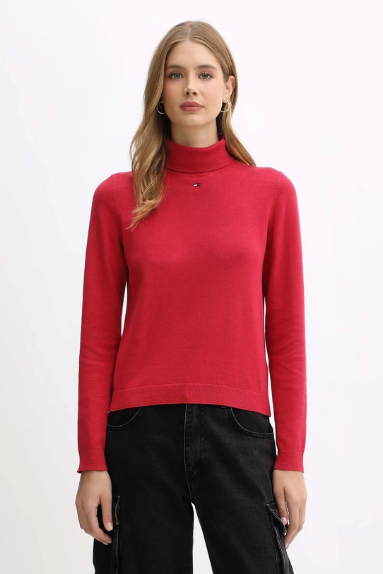 Tommy Jeans maglione in cotone scollo a colletto alto rosa DW0DW21672