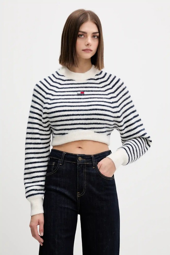 Tommy Jeans gyapjúkeverék pulóver gyapjú szállal fehér DW0DW21677
