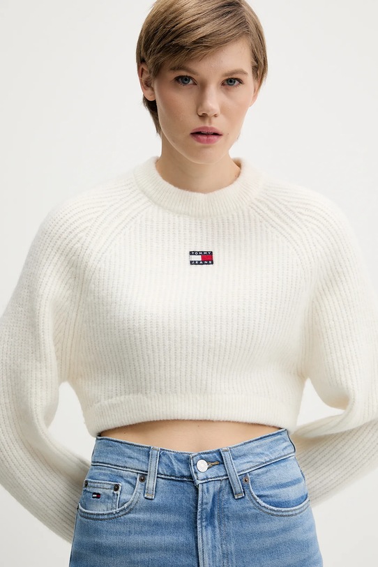 Tommy Jeans sweter z domieszką wełny beżowy DW0DW21677