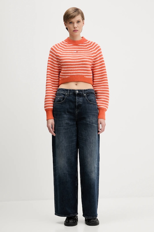 Tommy Jeans sweter z domieszką wełny DW0DW21677 pomarańczowy AW25