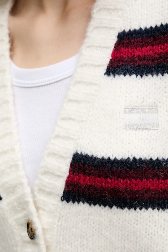 Tommy Jeans kardigan z domieszką wełny DW0DW21678 beżowy