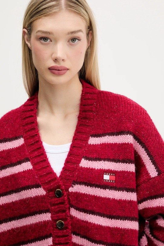 Tommy Jeans kardigan z domieszką wełny różowy DW0DW21678