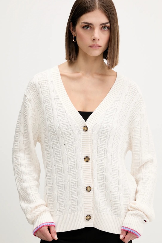 Βαμβακερή ζακέτα Tommy Jeans μπεζ DW0DW21681