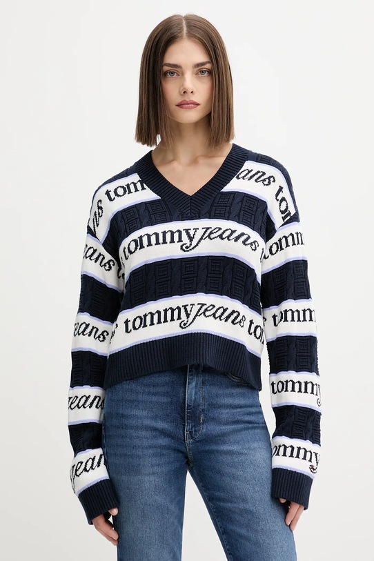 Tommy Jeans sweter bawełniany wzorzyste granatowy DW0DW21682