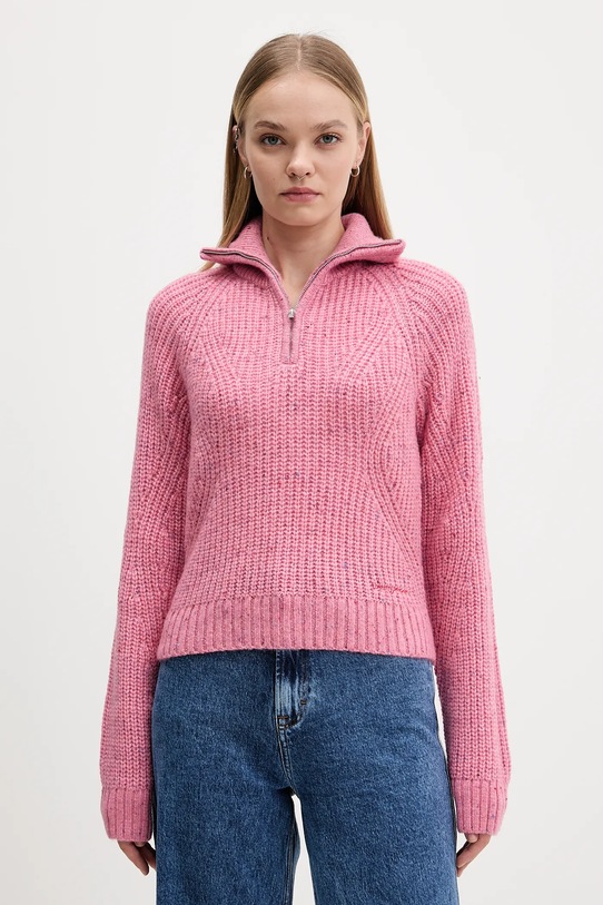 Tommy Jeans sweter z dodatkiem wełny melanż różowy DW0DW21686