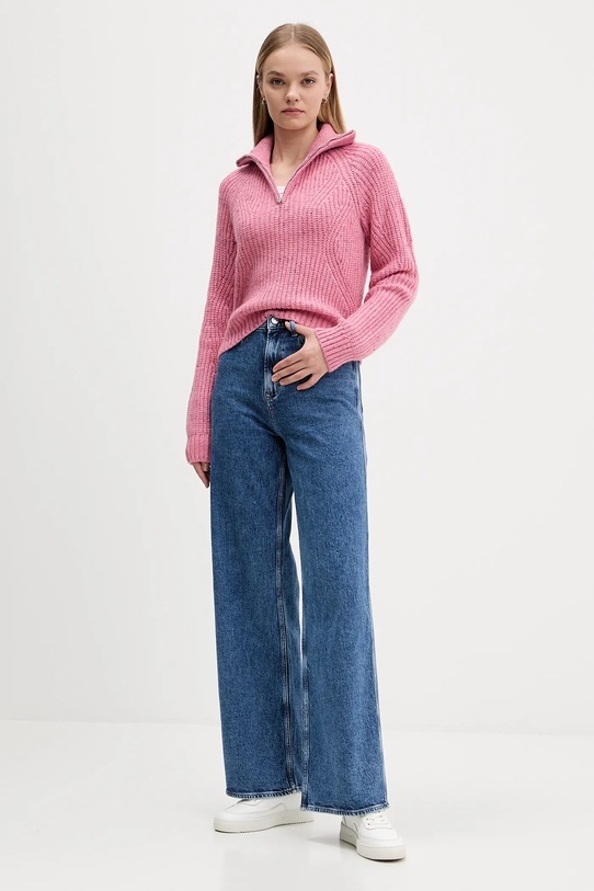 Tommy Jeans sweter z dodatkiem wełny DW0DW21686 różowy AW25