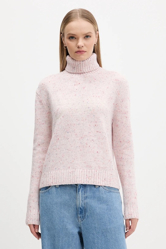 Tommy Jeans sweter z dodatkiem wełny aplikacja różowy DW0DW21687