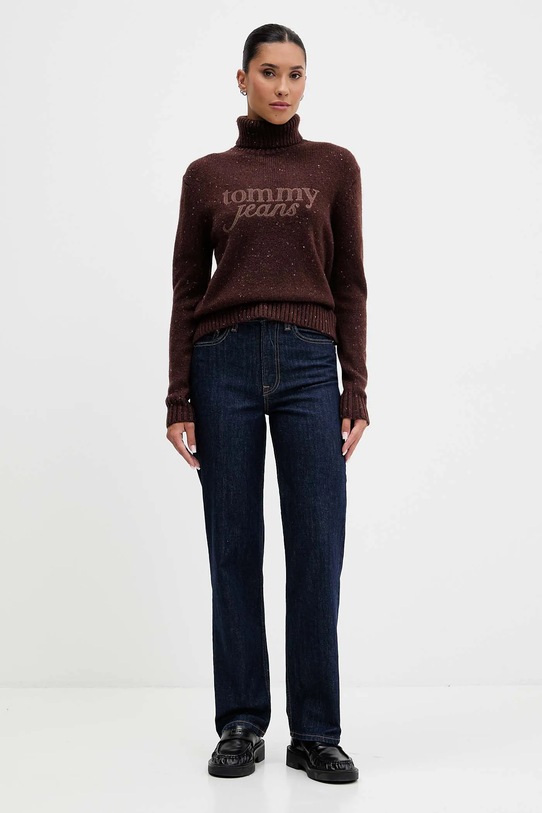 Tommy Jeans sweter z dodatkiem wełny DW0DW21687 brązowy AW25