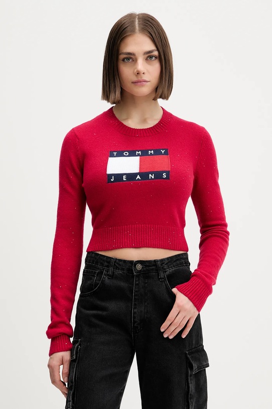 Tommy Jeans sweter aplikacja różowy DW0DW21690