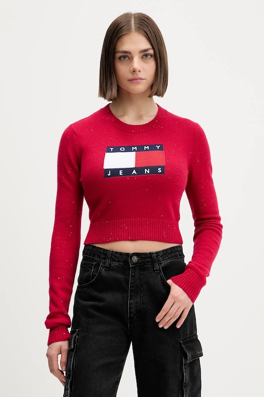 Tommy Jeans sweter aplikacja różowy DW0DW21690
