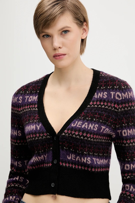 Tommy Jeans kardigan z domieszką wełny czarny DW0DW21691