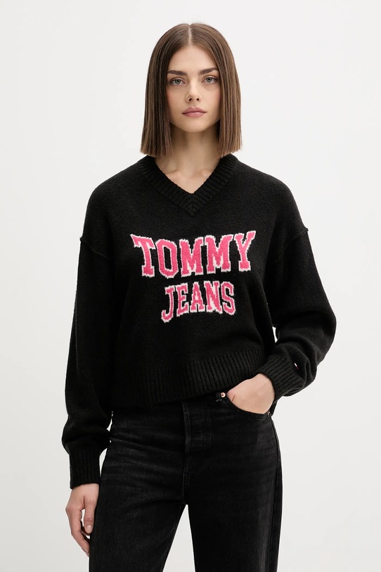 Tommy Jeans pulover din amestec de lână grosime medie negru DW0DW21711