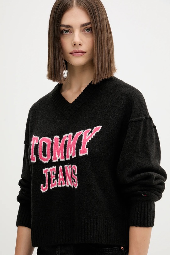 Tommy Jeans pulover din amestec de lână negru DW0DW21711