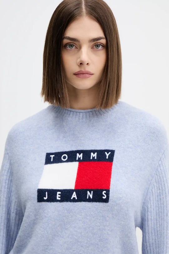 Svetr s příměsí vlny Tommy Jeans modrá DW0DW21782