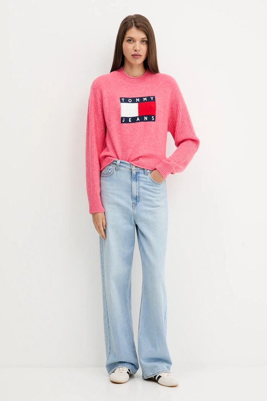 Tommy Jeans sweter z dodatkiem wełny DW0DW21782 różowy AW25