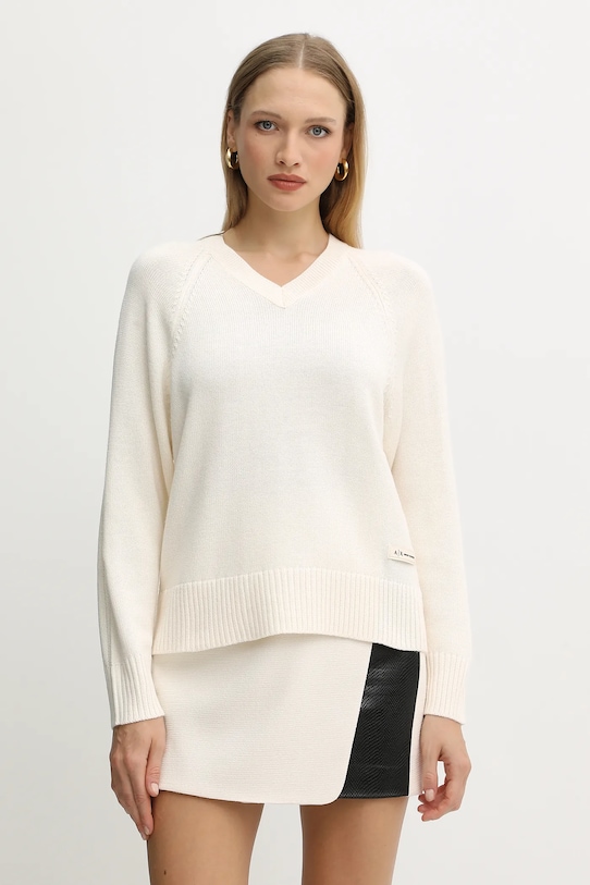 Armani Exchange sweter z dodatkiem wełny szpic beżowy XW001335.AF13774