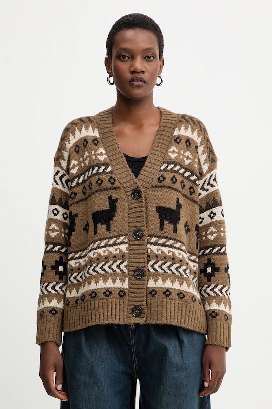 Weekend Max Mara cardigan de lână OVATTA cu modele verde 2525346092600