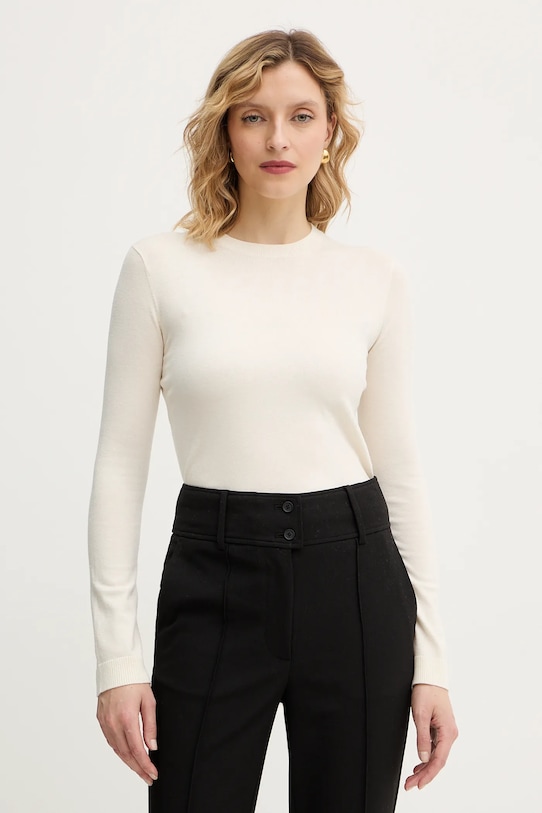 Weekend Max Mara sweter z jedwabiem SICILIA okrągły beżowy 2525366082600