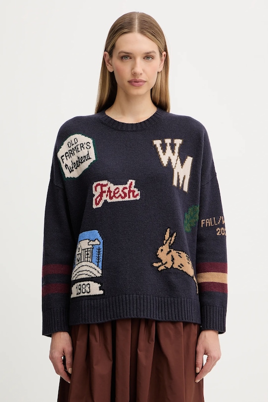 Weekend Max Mara sweter wełniany PAVIDI okrągły granatowy 2525366262600