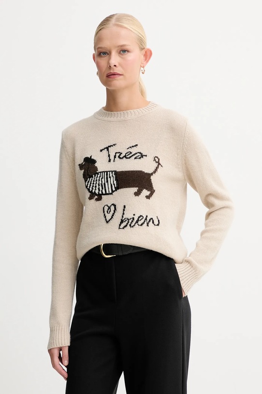 Vlněný svetr Weekend Max Mara NITRA kulatý béžová 2525366292600
