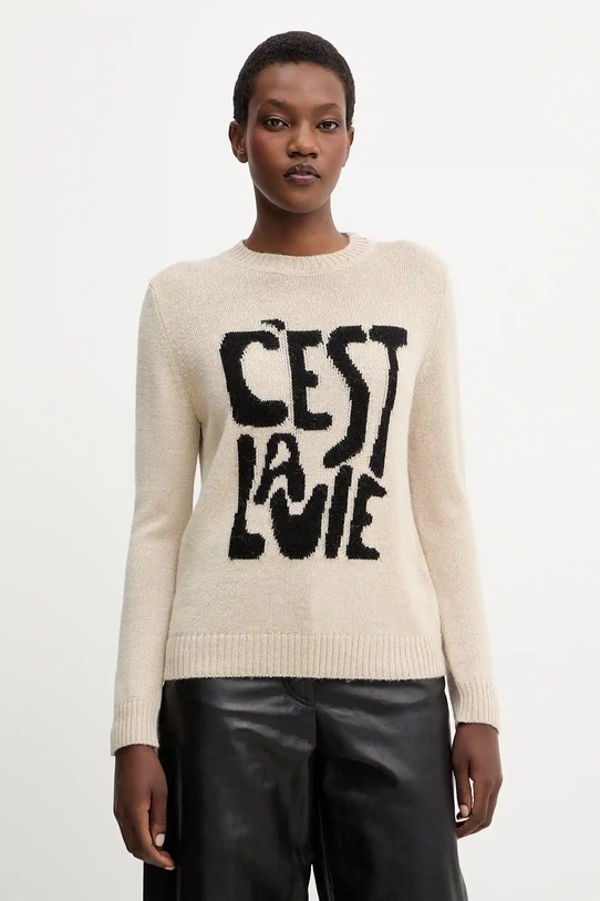 Weekend Max Mara sweter z wełną NITRA okrągły beżowy 2525366292600