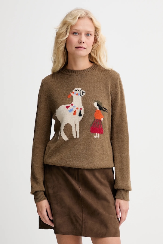 Vlnený sveter Weekend Max Mara NITRA okrúhly hnedá 2525366292600