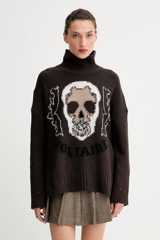 Vuneni pulover ZADIG&VOLTAIRE vuna smeđa KWSW02825