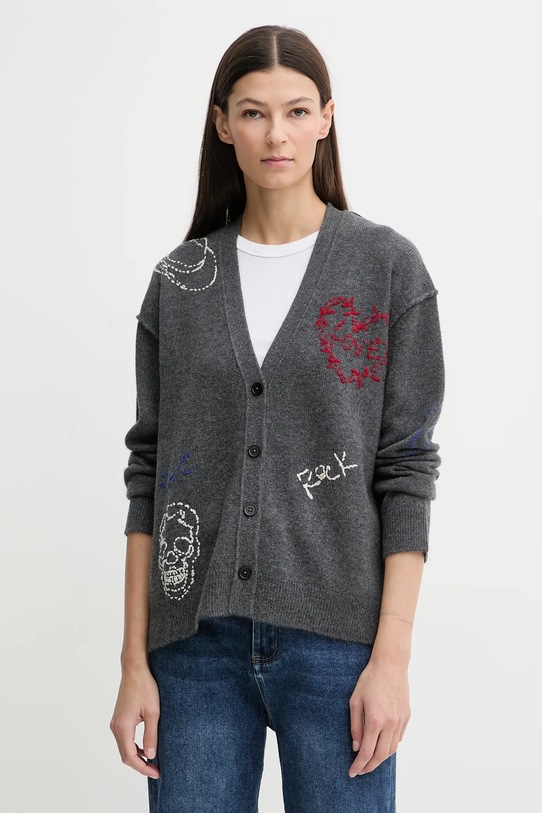 ZADIG&VOLTAIRE kardigan kaszmirowy aplikacja szary KWCA01630