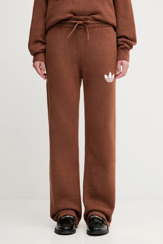 Tepláky s prímesou vlny adidas Originals Knitted Pants jednofarebný hnedá KF2535