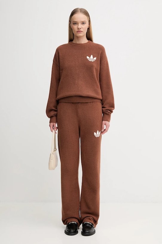 Tepláky s prímesou vlny adidas Originals Knitted Pants KF2535 hnedá